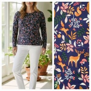 Talbots Plus 2X NWT Crewneck Tee Woodland Ditsy Navy Multi Novelty Casual Comfy